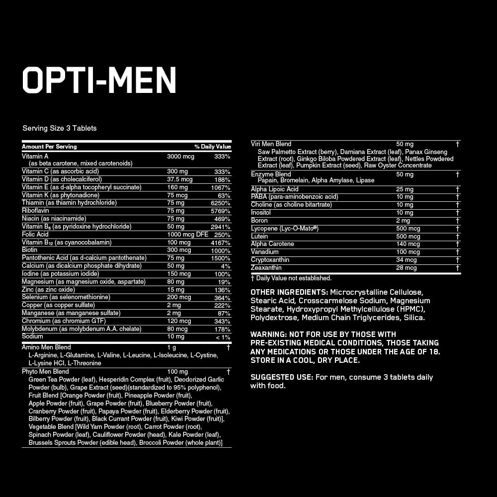 Optimum Nutrition Opti-Men Multivitamin (150ct) - Walmart.com - Walmart.com