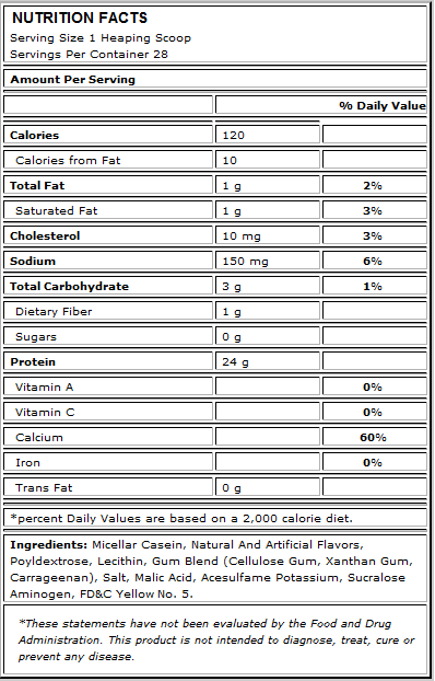 Optimum Nutrition Gold Standard 100% Casein Nutrition Facts