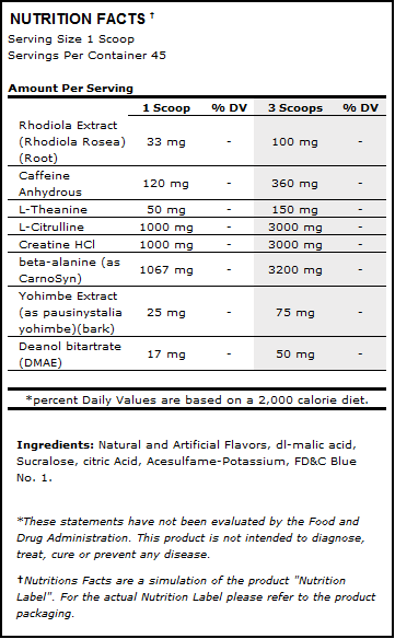 Muscletech Neurocore NG Nutrition Facts