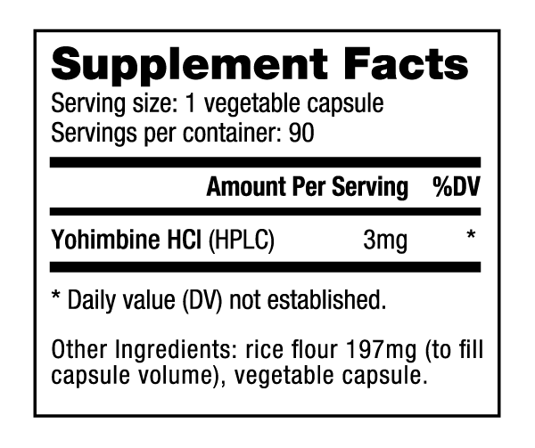 NutraBio Yohimbine HCL (3mg) - 90 Vegetable Capsules