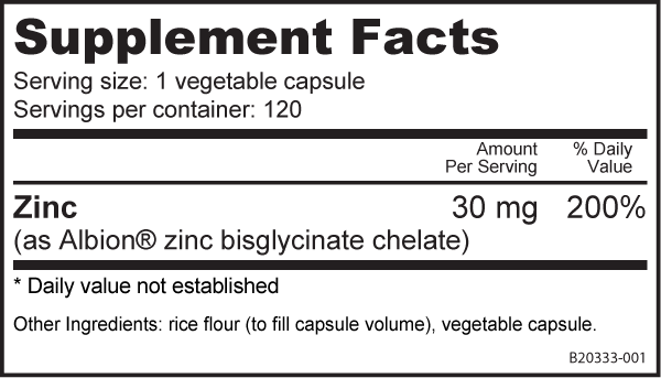 NutraBio Chelated Zinc (30mg) - 120 Vegetable Capsules