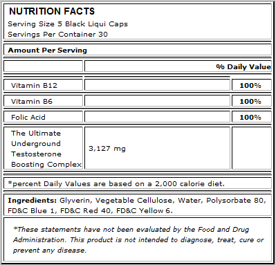 Nutrex T-Up Black Nutrition Facts