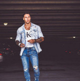 Size Up Azarth Blue Acid Splash Paint Tri-Stretch Jeans