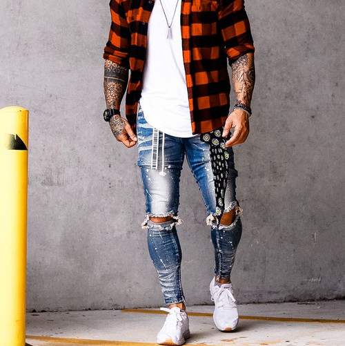 Size Up Tri-Stretch Distress Whisker Hole Jeans 
