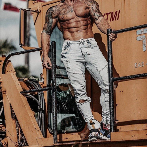 Size Up Tri-Stretch Light Blue Acid Washed Denim Joggers