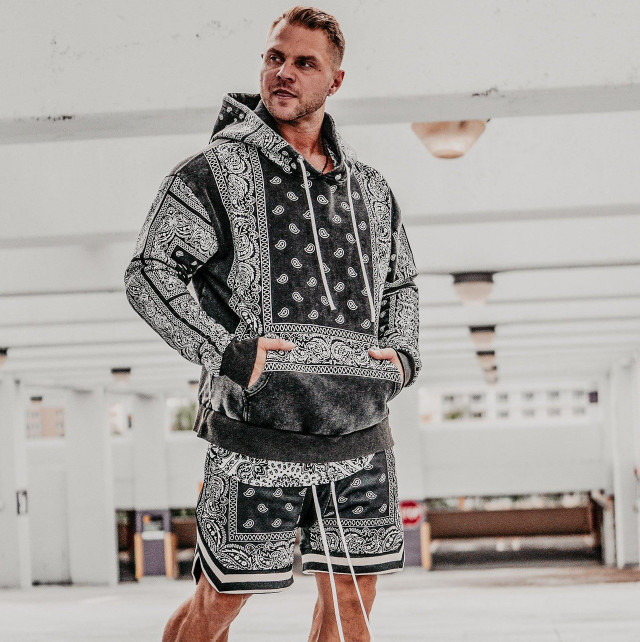 Size Up Black Paisley Acid Wash  Platinum Hoodie